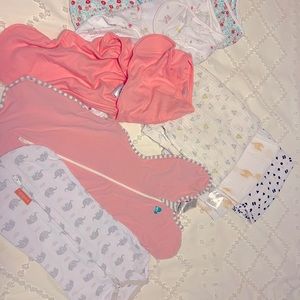 baby girl sleep swaddles & 3 muslin blankets! 0-3 month up to 13lbs on all.